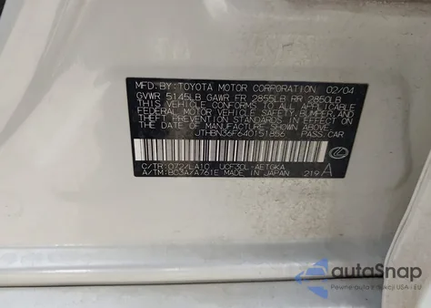 2004 Lexus Ls 430 from USA, damaged, VIN JTHBN36F640151856